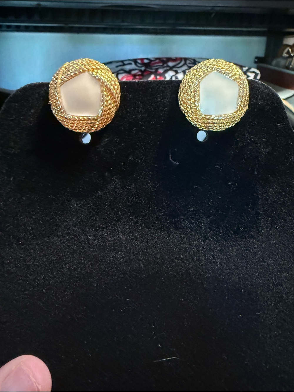 Monet Gold-Tone Twisted Rope Earrings with Cream Cabochons